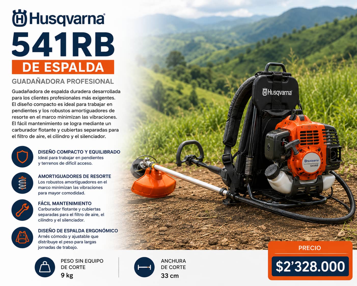 Guadañadora Husqvarna 541RB de Espalda | Profesional para Pendientes