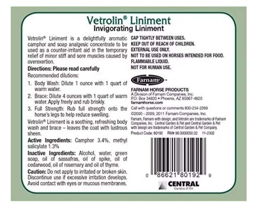 Vetrolin Liniment alivio muscular y articular caballos