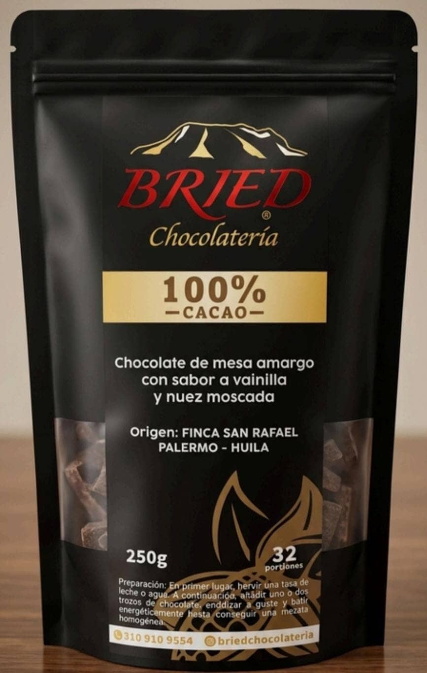CHOCOLATE DE MESA 100% CACAO, con sabor a vainilla y nuez moscada.