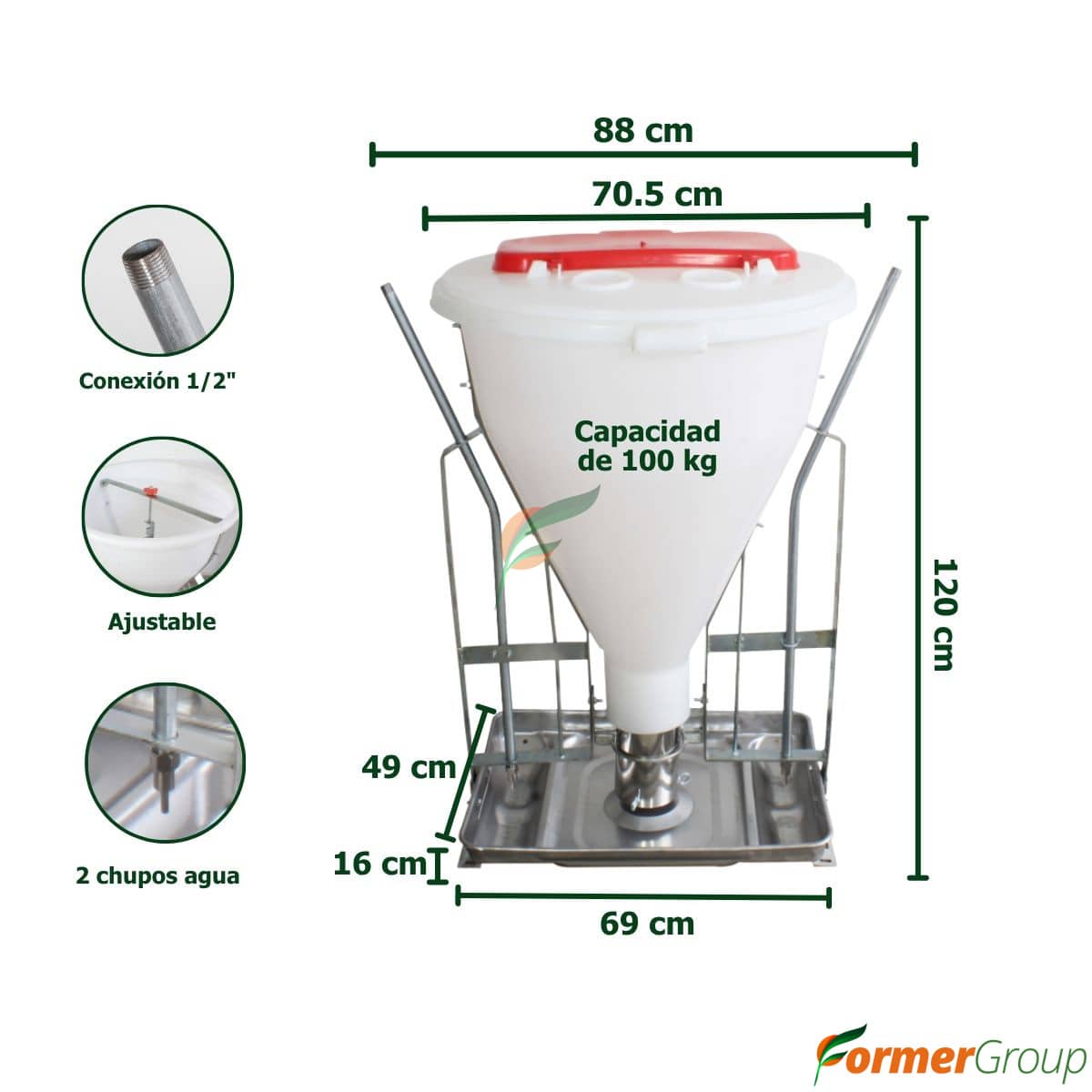 Comedero Cerdo Automático Tolva Seca Húmeda 100kg