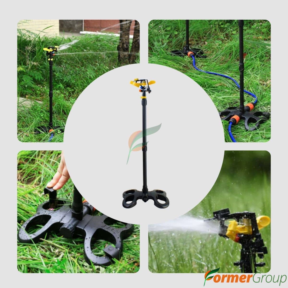 Aspersor de riego 360° con extensión y base estable