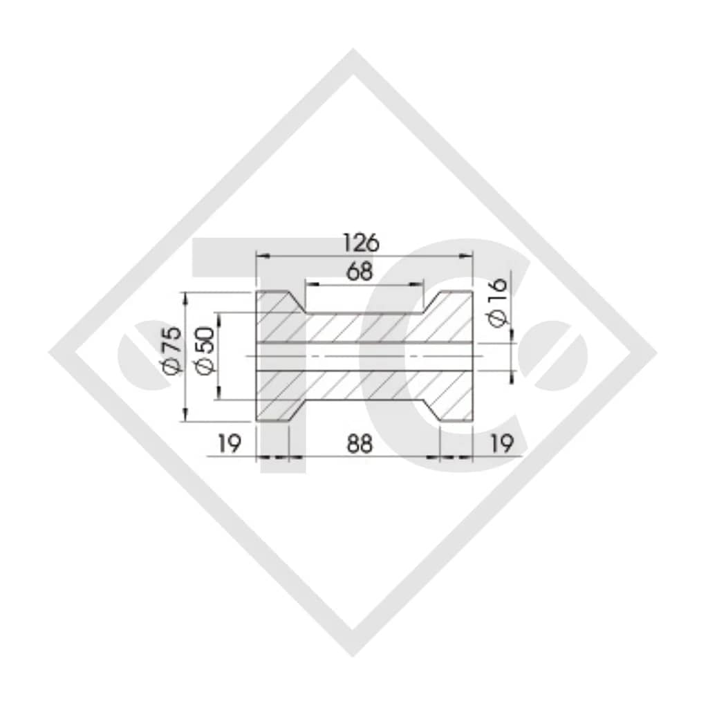 Rodillo de quilla Ø75x126 para tráileres náuticos resistente