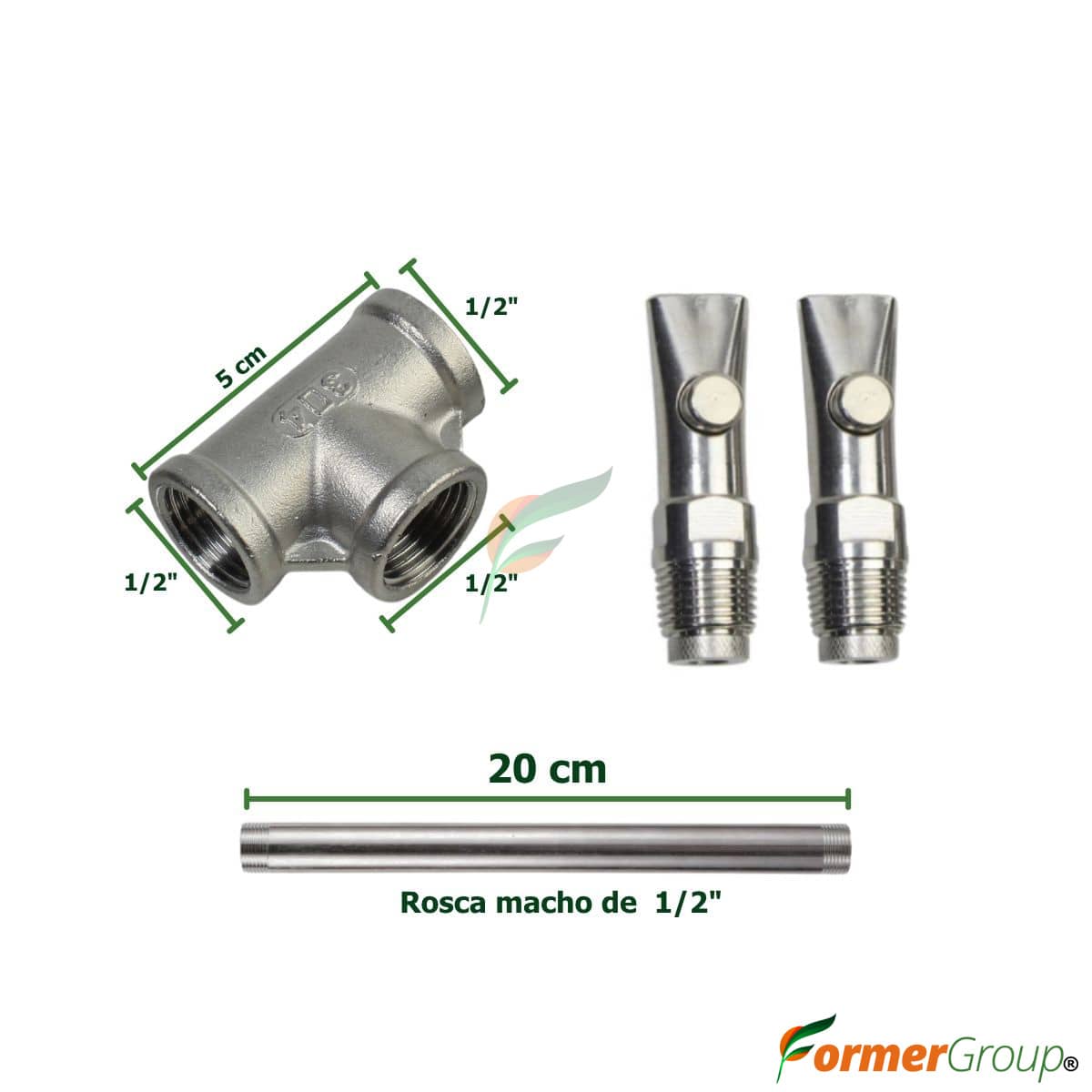 Kit Bebedero Lechones Doble Botón 1/2 T 20cm Acero Inox