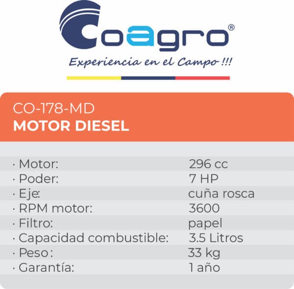 Motor Diesel 7HP a 3600 RPM eje de Cuña