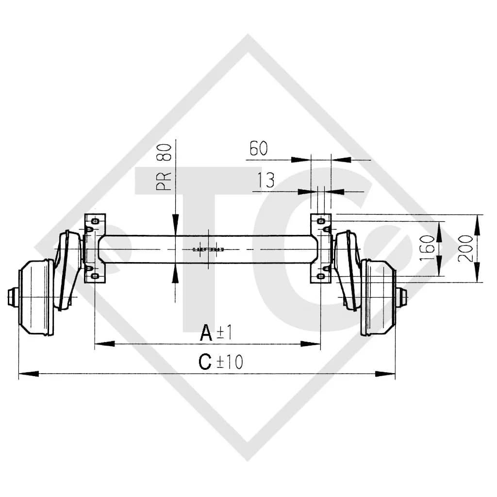 Eje Torsion con freno 1000 Kg x 1900 mm (100x4)