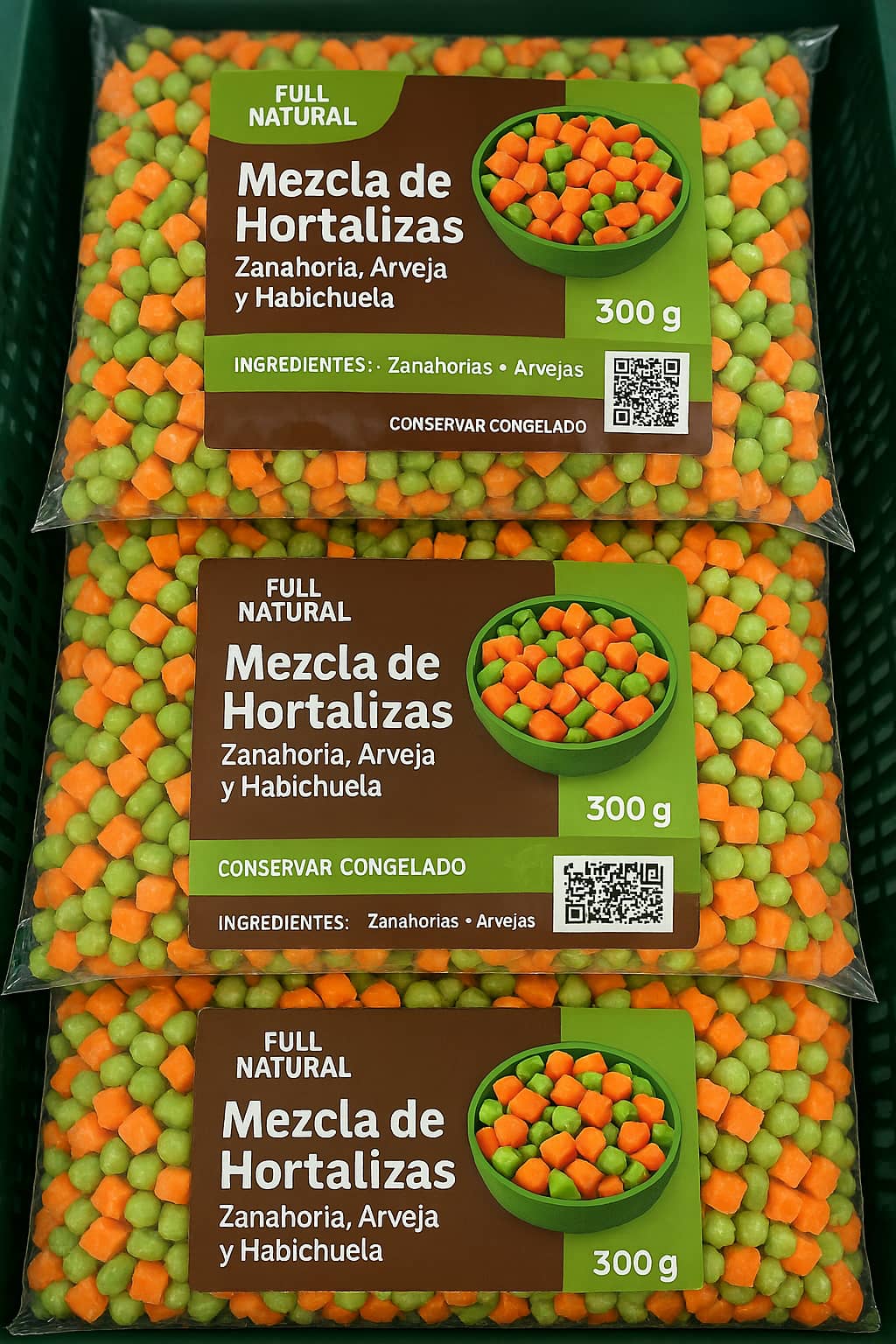Mezcla de Hortalizas 300 g FULL NATURAL – Zanahoria, Arveja y Habichuela | Verduras Congeladas Listas para Cocinar