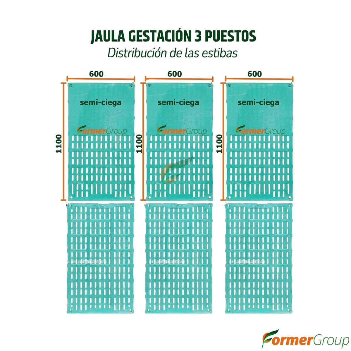 Jaula de Gestación 3 Cerdas Acero Galvanizado + Piso BMC