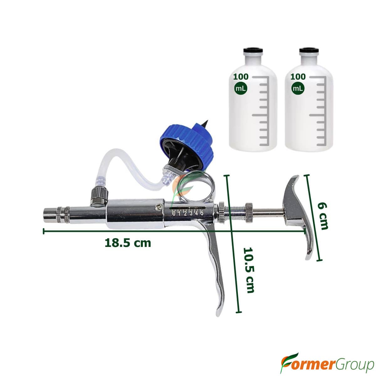 Jeringa Pistola Metálica Continua 0.5–5ml Ganadería