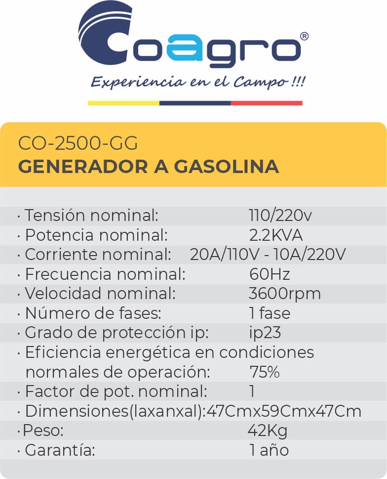 Planta electrica - Generador a Gasolina 2.5KVA - 6.5HP -  110/220V