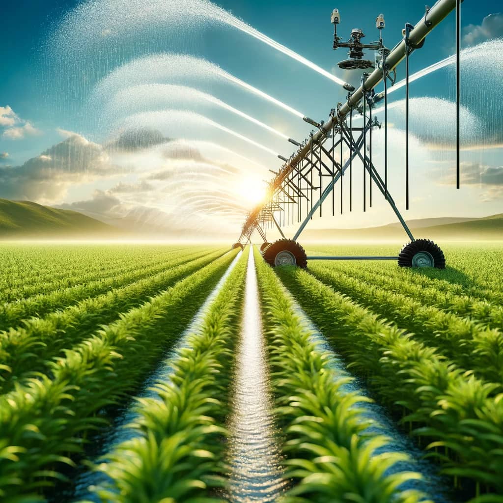 DALL·E 2024-05-17 17.29.19 - A realistic professional image showing an agricultural field with a modern irrigation system in operation, highlighting the technology and efficient w.webp