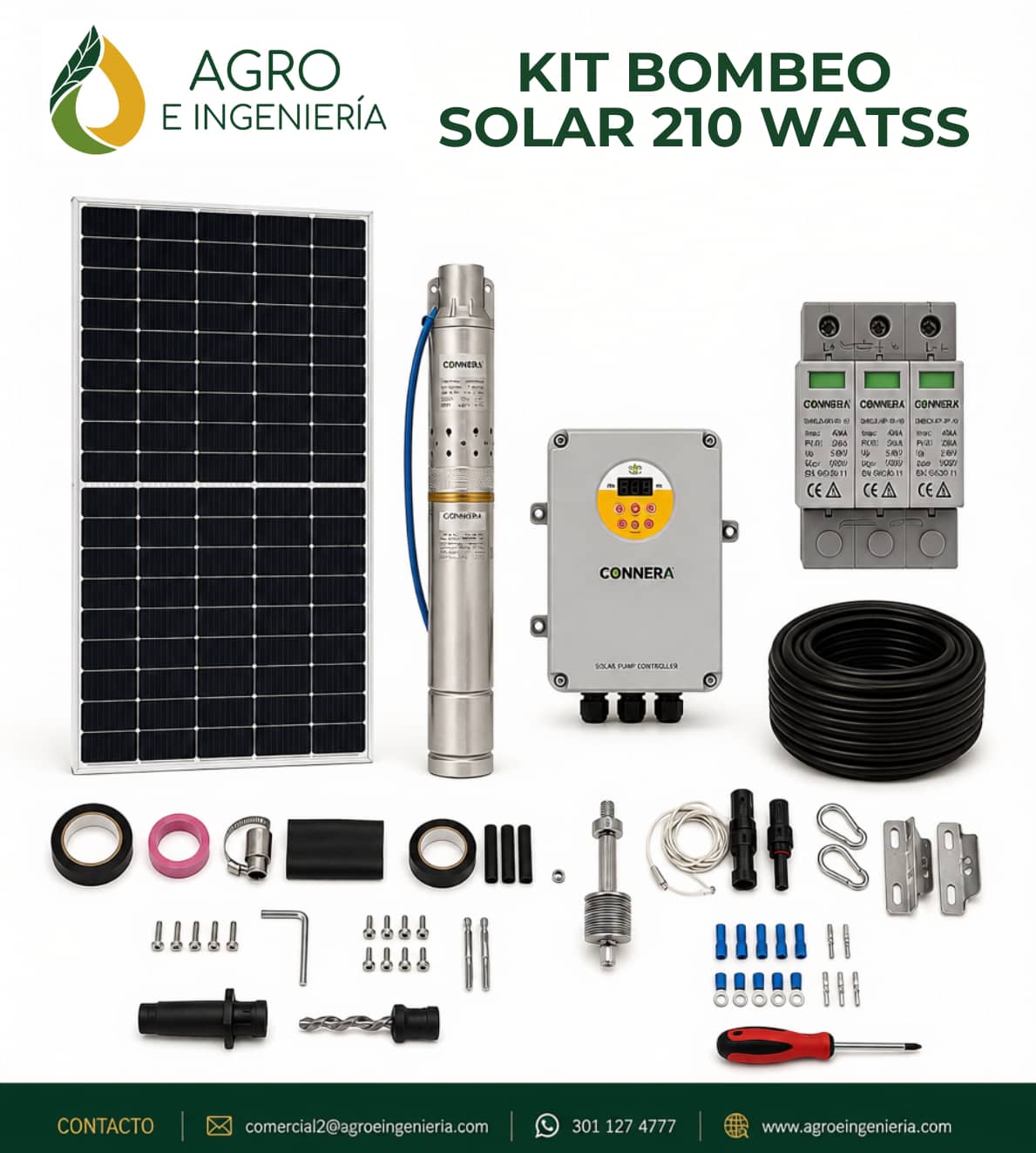 Bombeo Solar KOLOSAL 210W — Sistema Sumergible 0,75" para Pozos y Aljibes