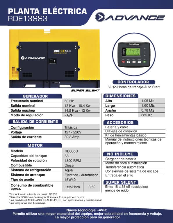 Planta Eléctrica Advance 10.4 KW Diésel | Profesional