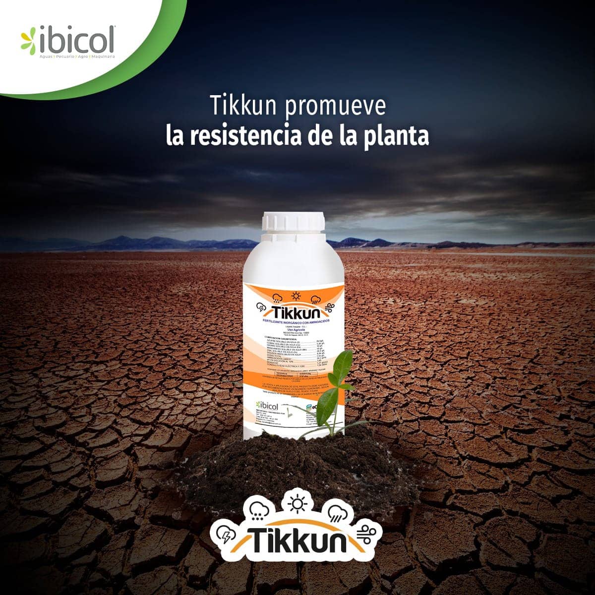 Fertilizante para manejo de estrés en plantas Tikkun x 1 lt