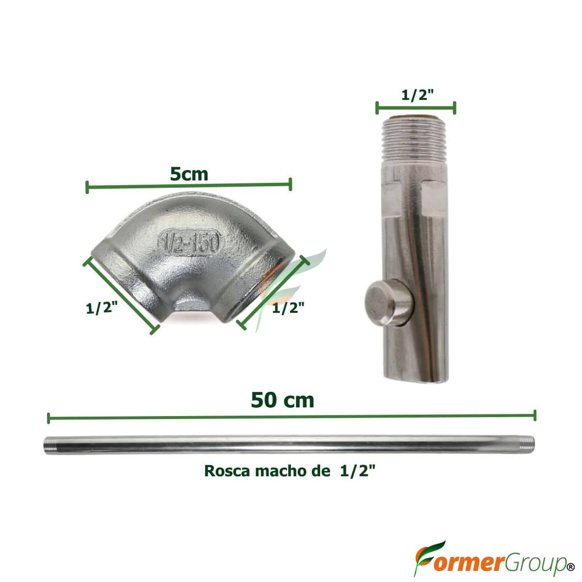Kit Bebedero Cerdas Botón 1/2 Codo Tubo 50cm Acero