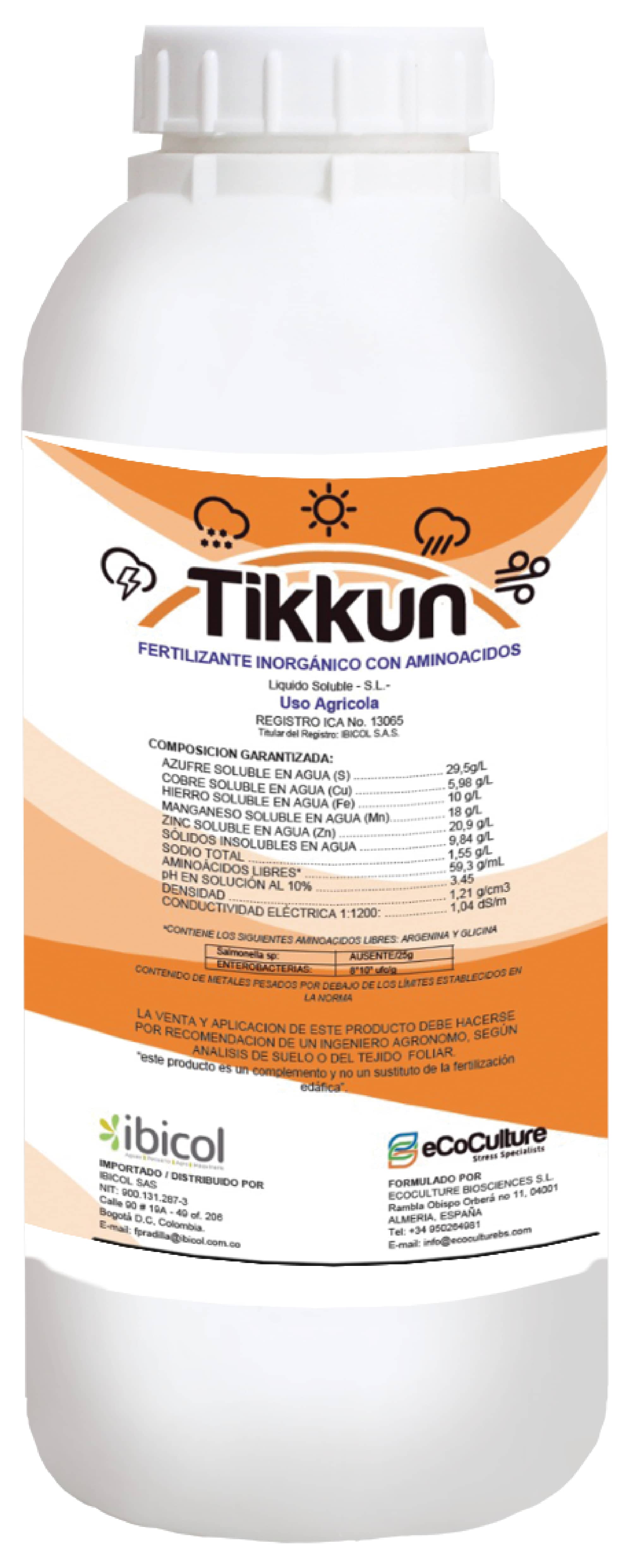 Fertilizante para manejo de estrés - Tikkun x 5 Lt