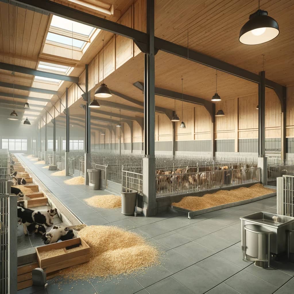 DALL·E 2024-05-20 15.20.20 - Photorealistic image of modern animal care facilities designed for agricultural use. The scene should depict a clean, well-organized barn or shelter a.webp