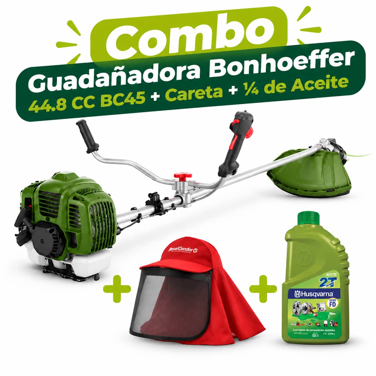 Combo Guadañadora Bonhoeffer 44.8 CC BC45 + Careta + ¼ de Aceite