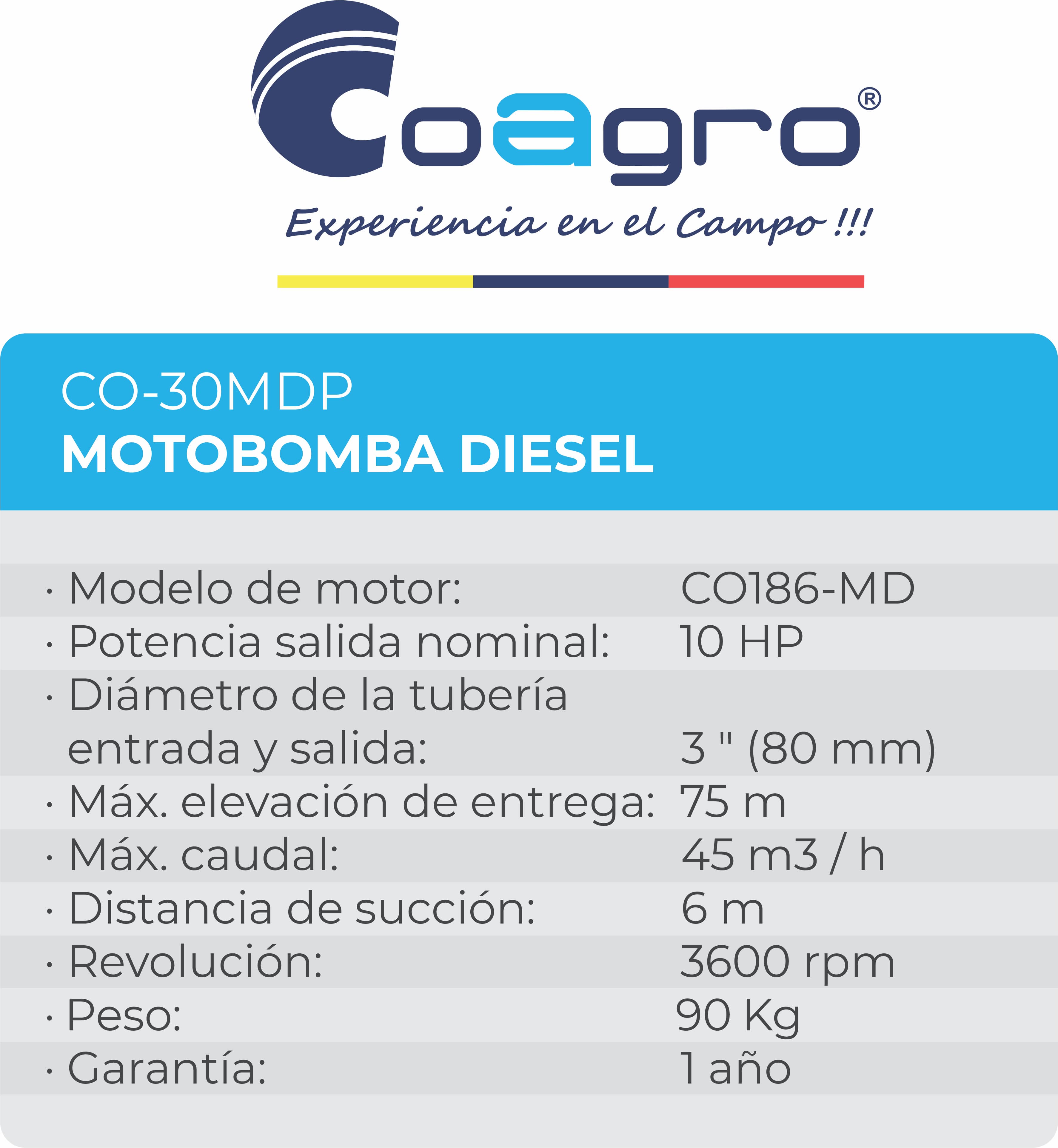 Motobomba Diesel 10HP 3" Pulgadas Presion con Marco