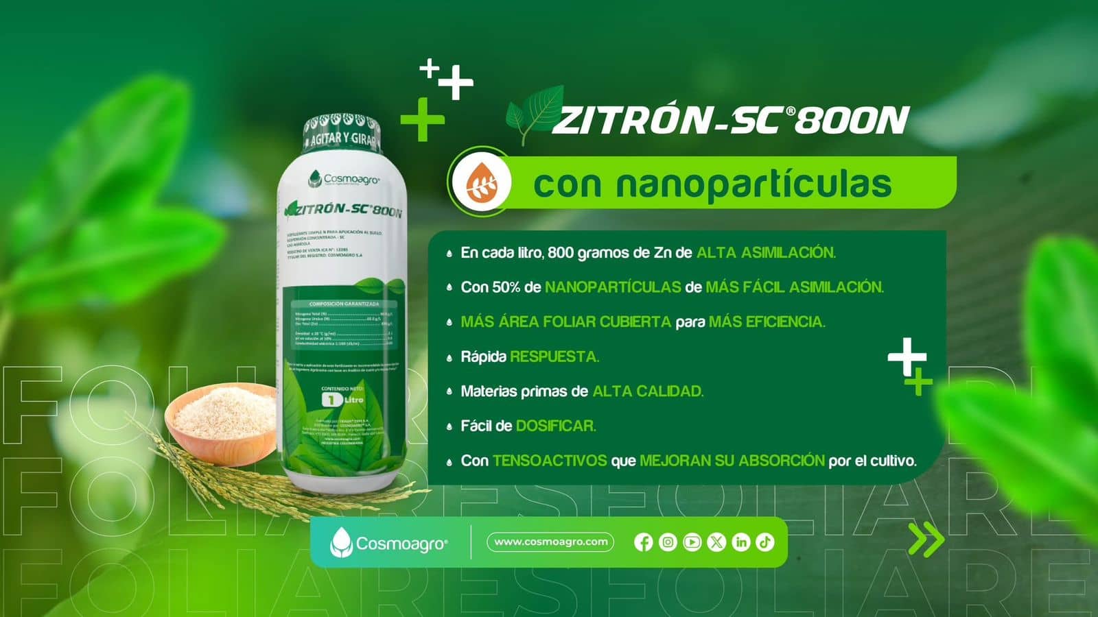 ZITRÓN‑SC 800N 1L Cosmoagro | Fertilizante foliar con zinc