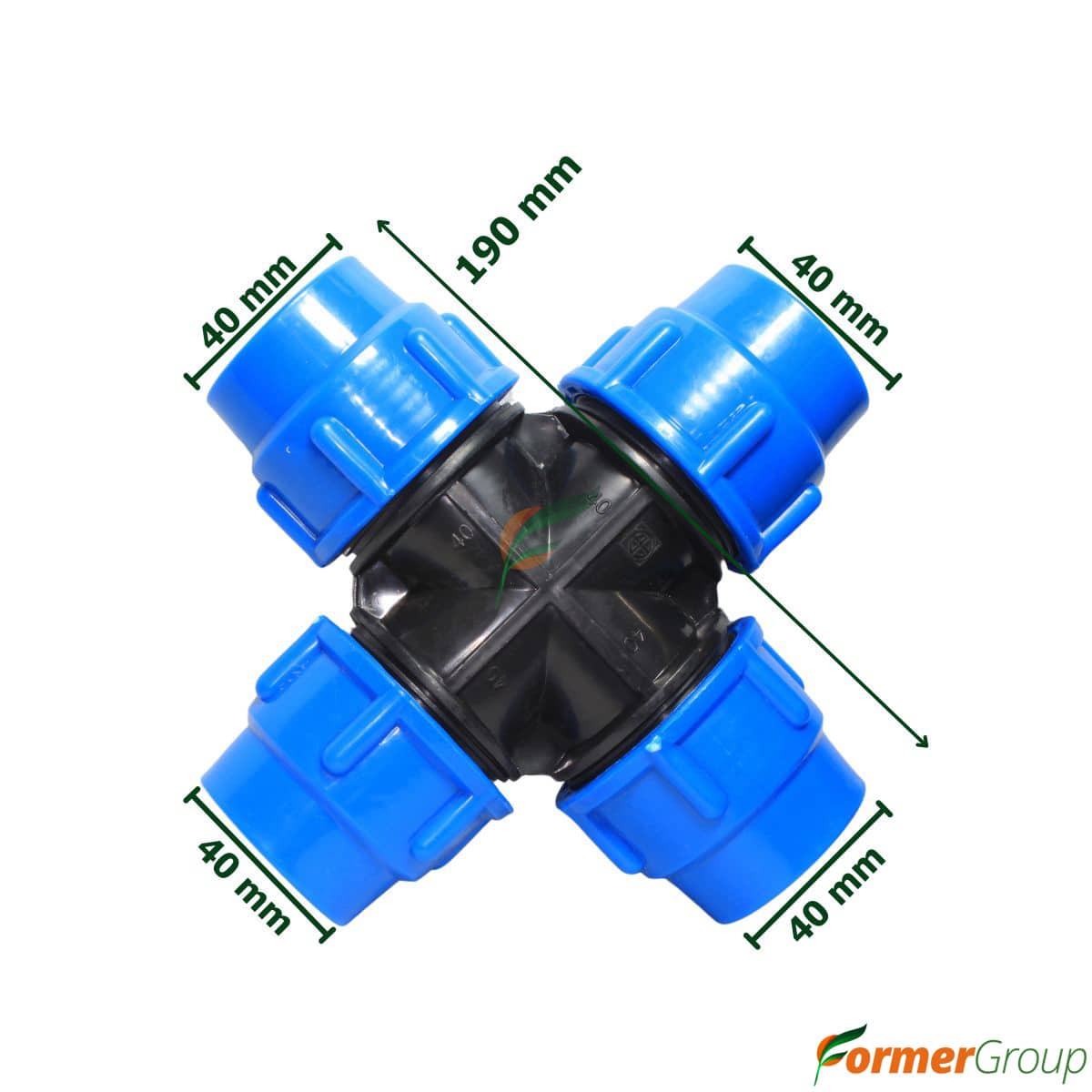 Conector Cruz 40mm PE Riego para Agricultura y Riego