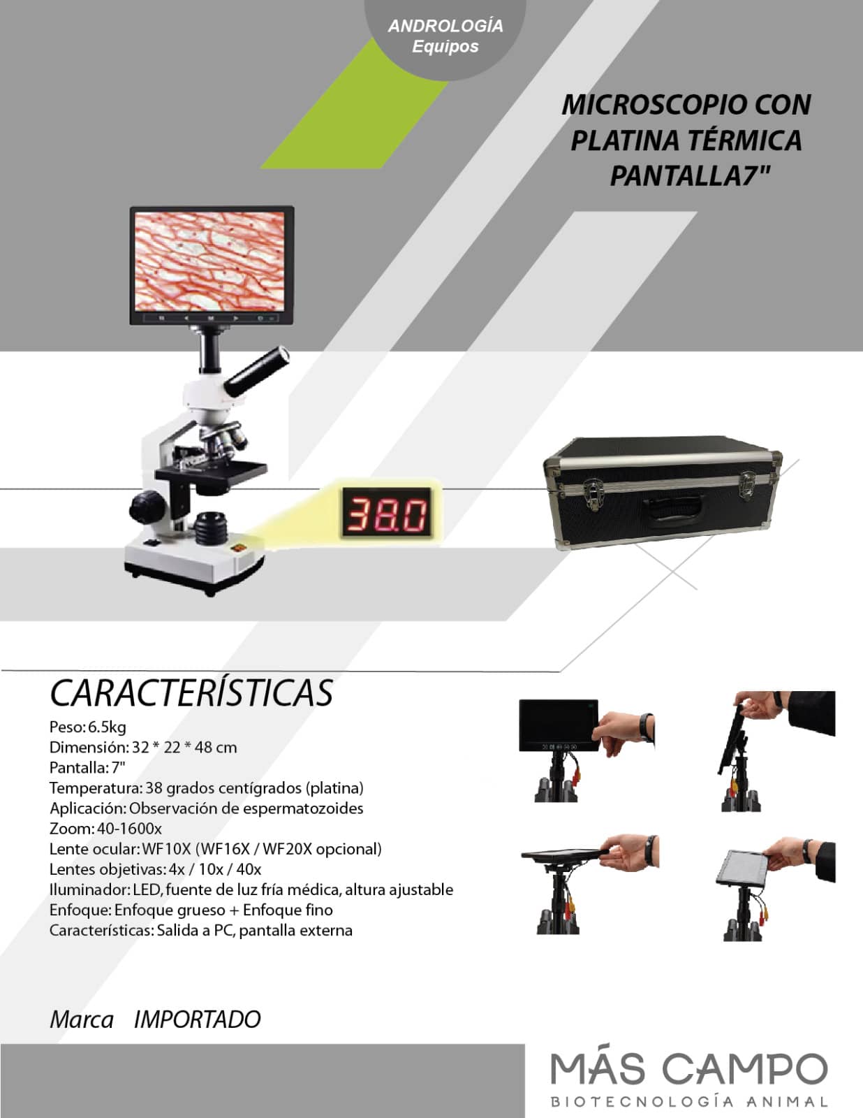 Microscopio con pantalla de 7 pulgadas - platina térmica