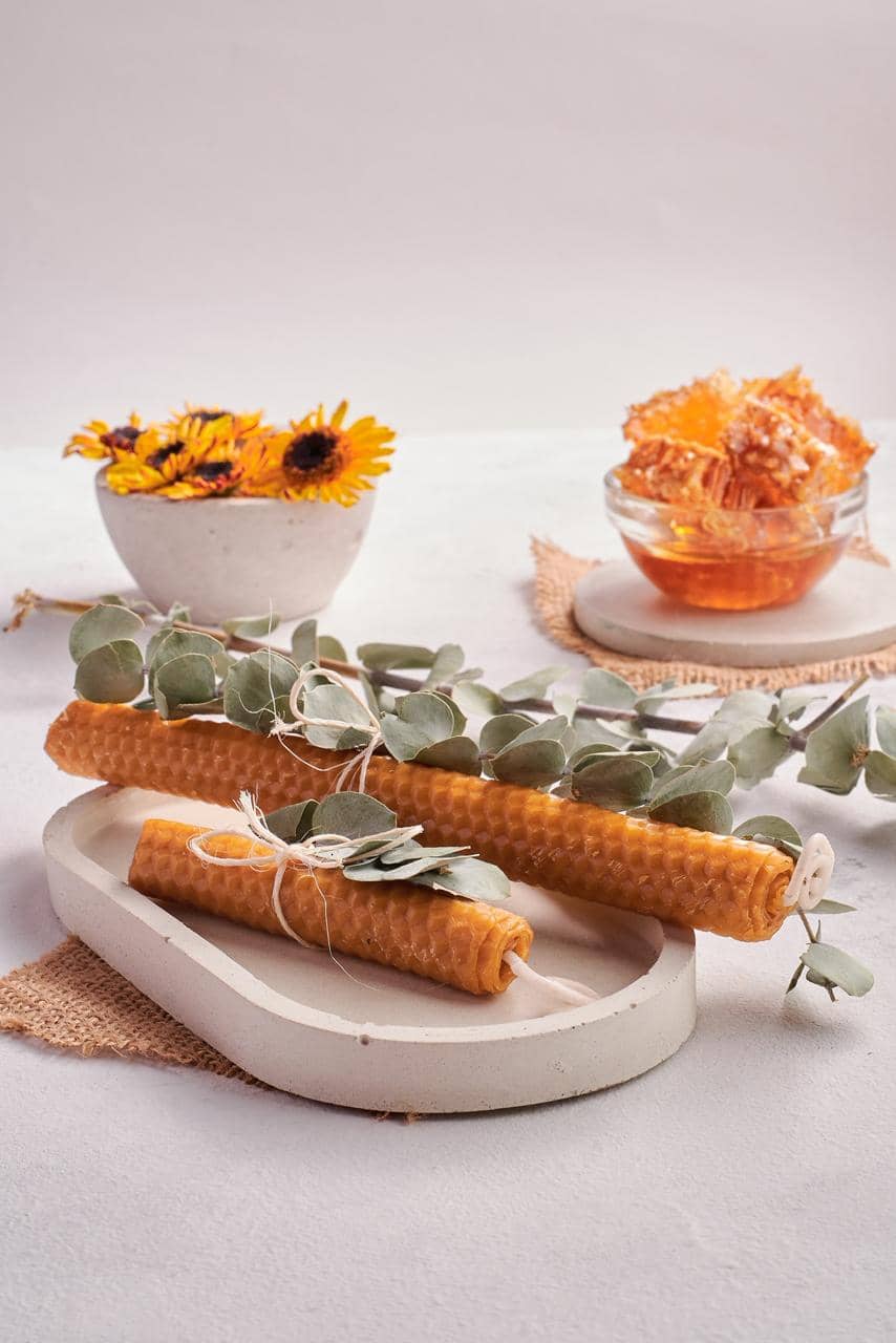 Velas de Cera de Abeja Naturales 15 cm | Miel del Jardín Colombia
