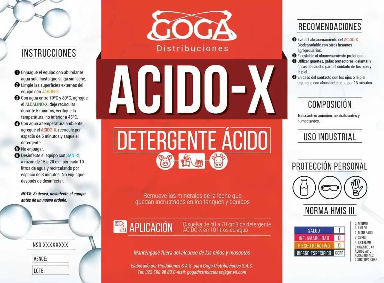 Desinfectantes / Detergentes / Aseo  Detergente Acido X