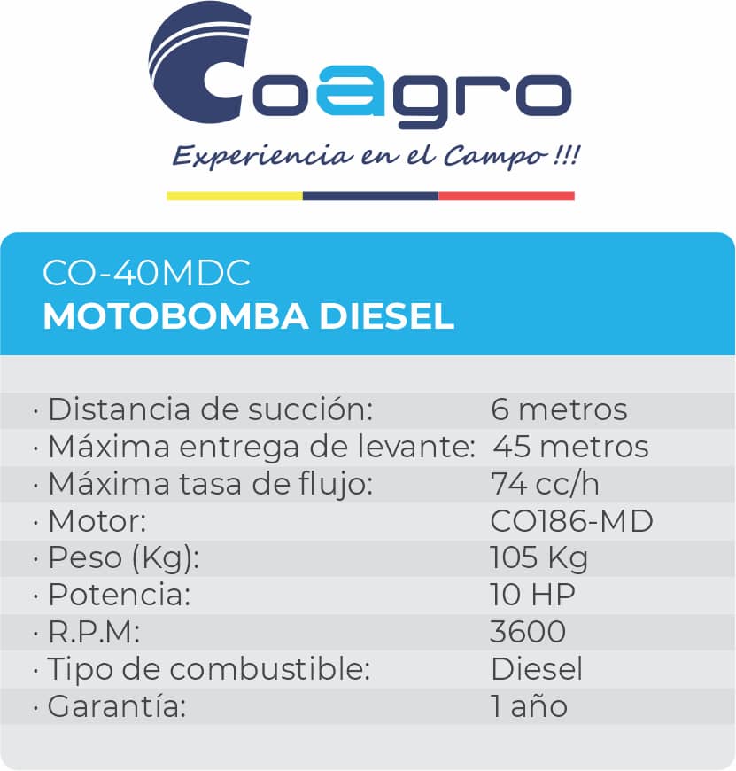 Motobomba Diesel 10HP 4" Pulgadas Arranque Manual
