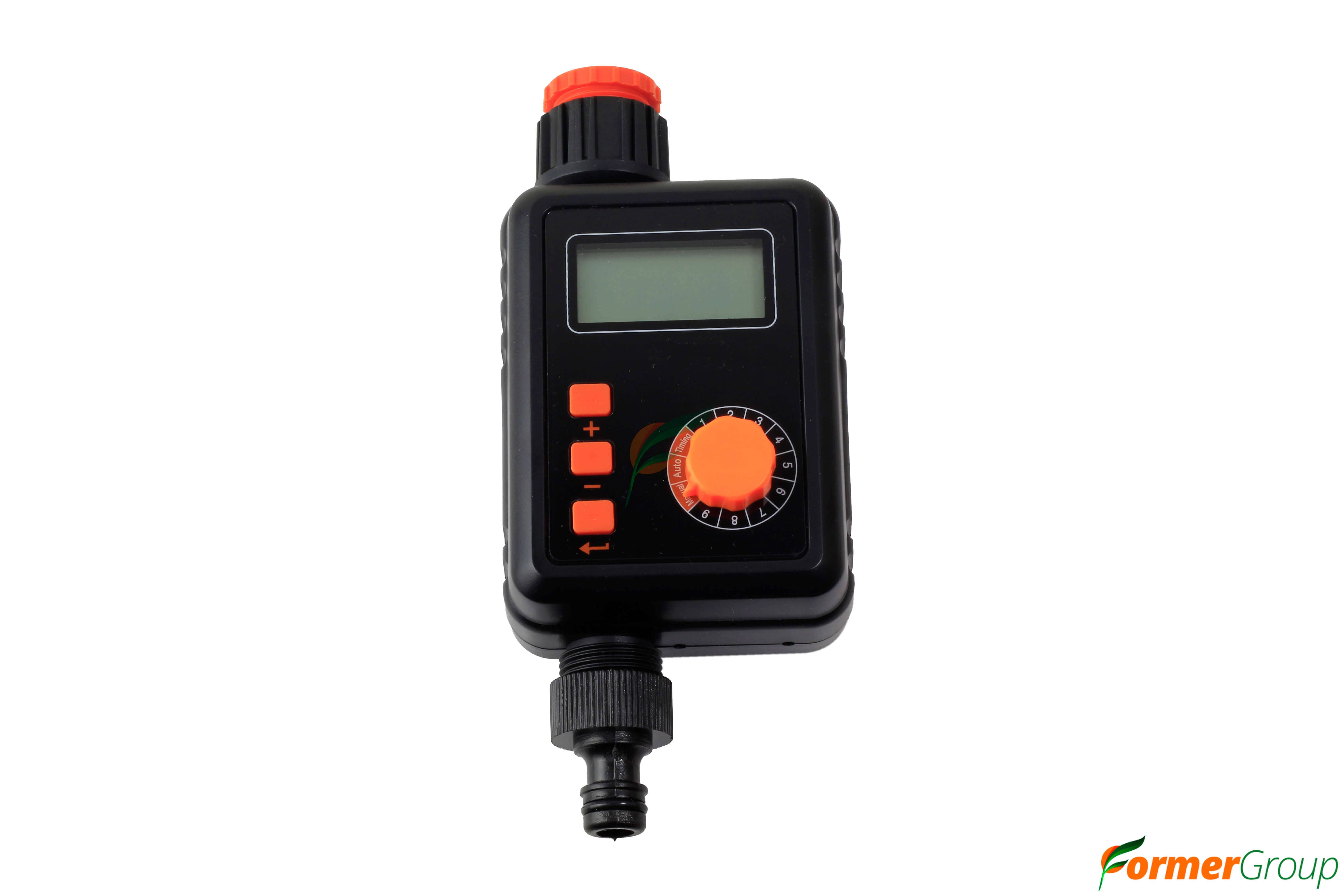 Temporizador controlador de riego programable para jardines y cultivos. Ahorra agua, fácil de instalar y compatible con sistemas de riego automático.
