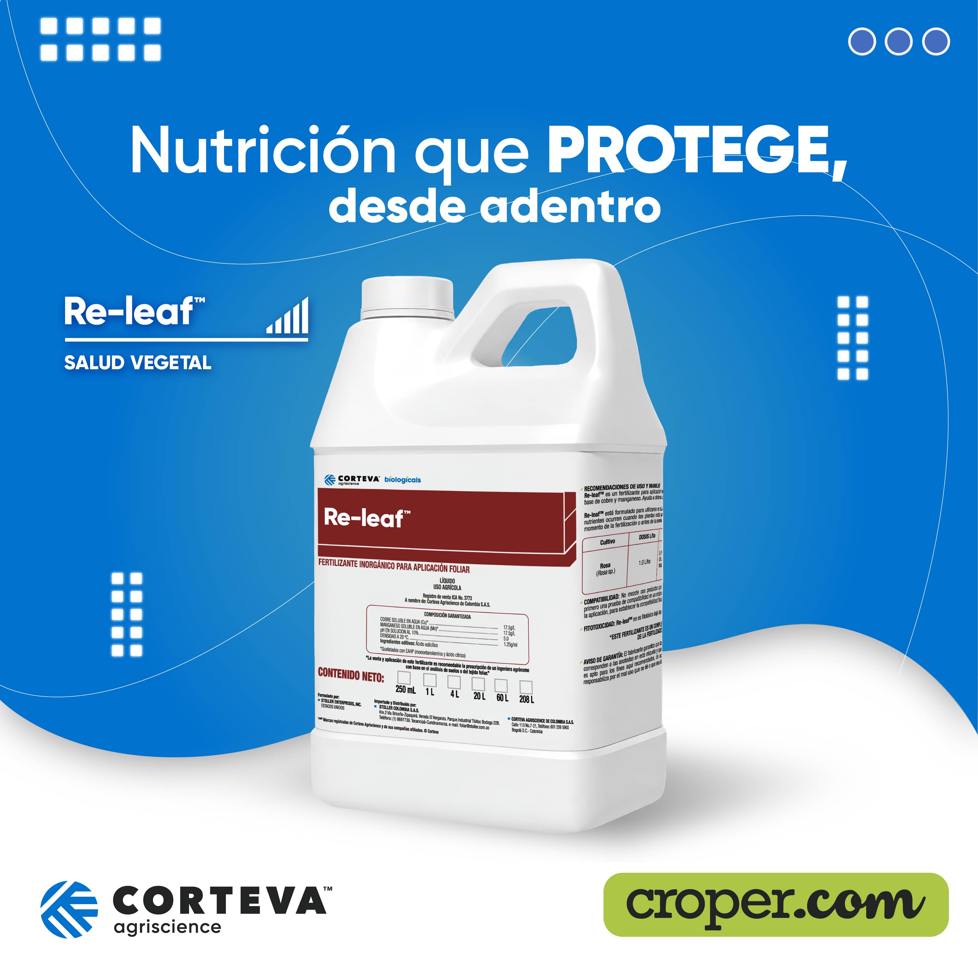 RE-LEAF 1LT Fertilizante foliar quelatado cobre y manganeso