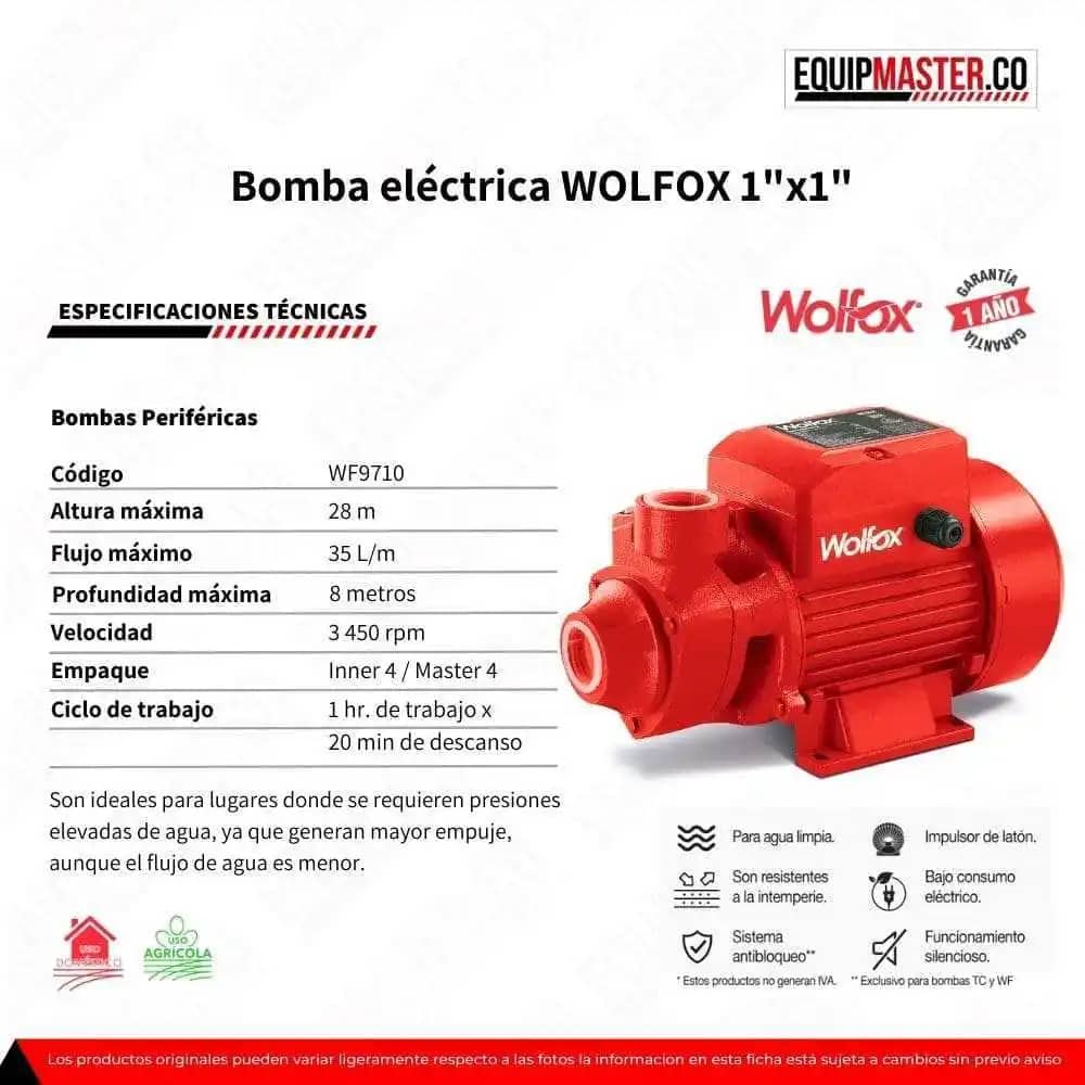 Bomba eléctrica WOLFOX 1"x1" 0.5hp 110v