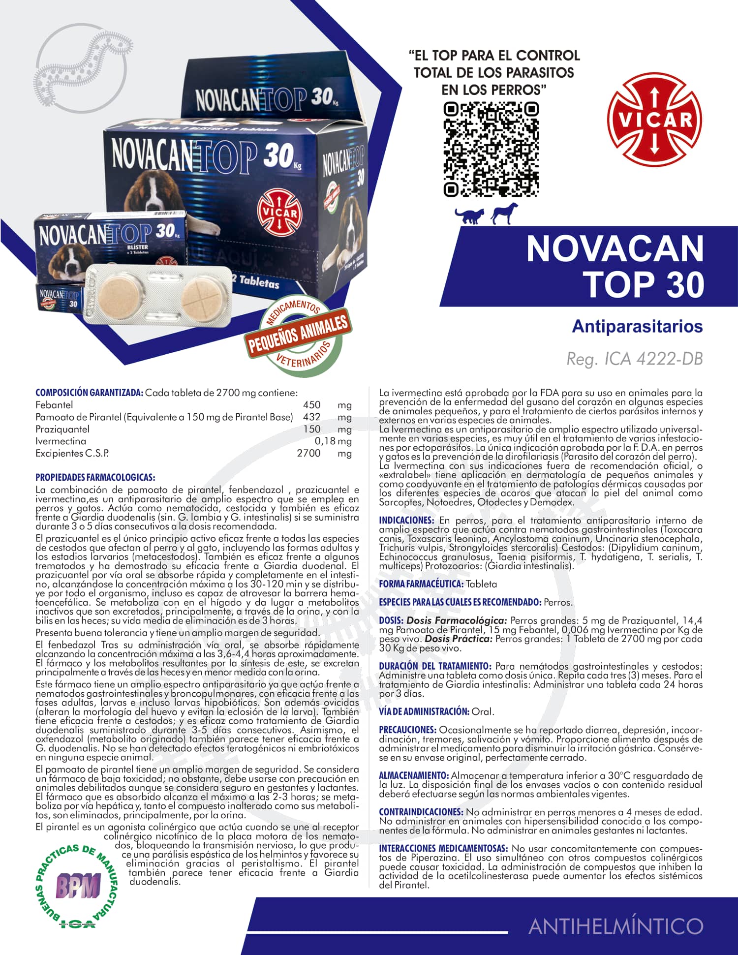 Novacan Top 30kg antiparasitario interno amplio espectro
