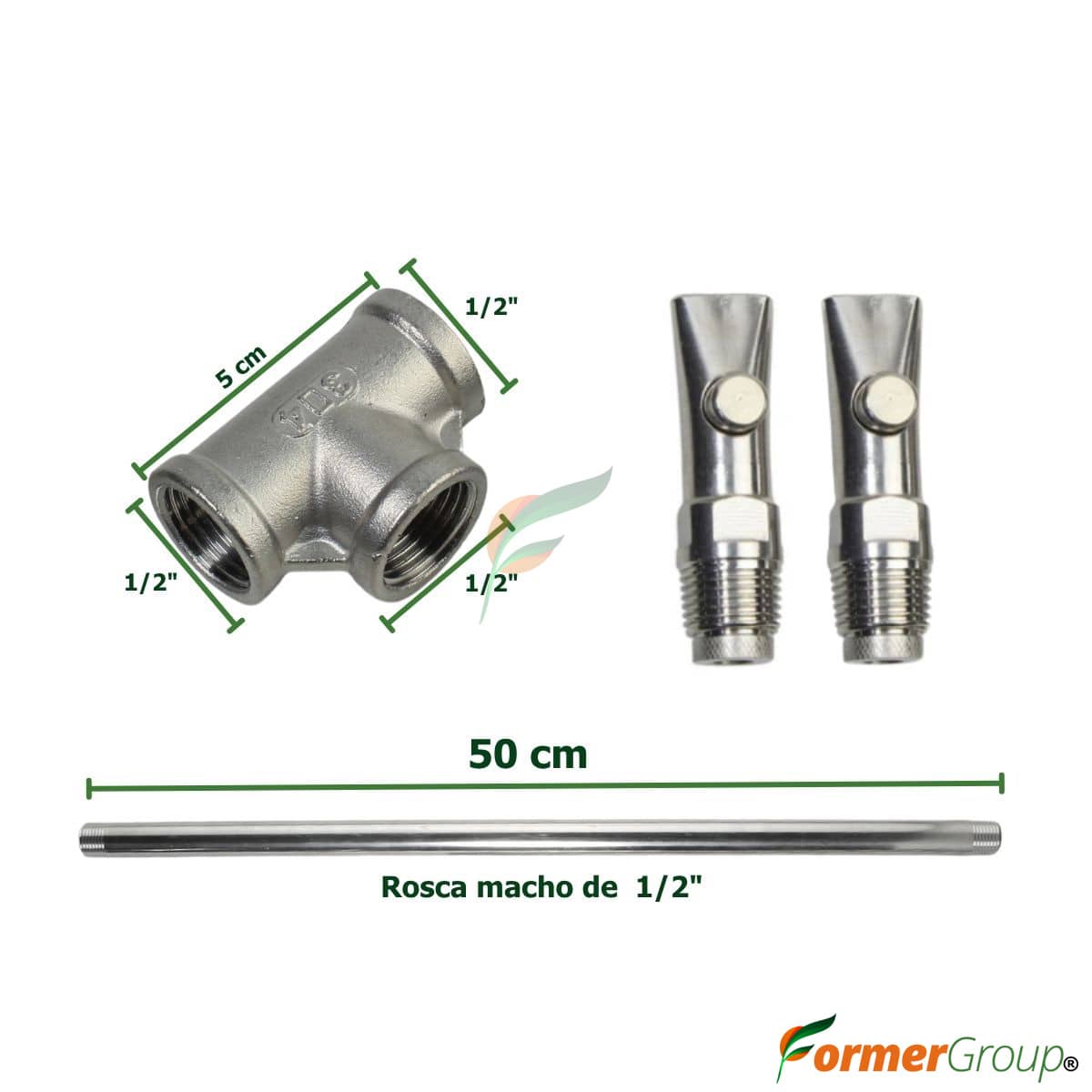 Kit Bebedero Lechones Doble Botón 1/2 T 50cm Acero Inox