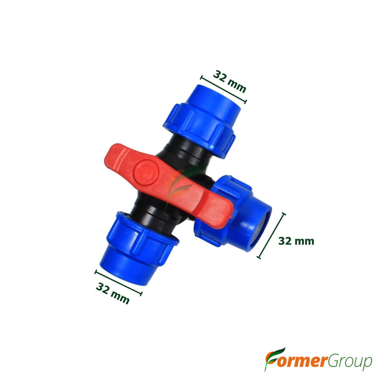 Válvula de Bola 3 Vías 32mm PE para Riego y Agricultura