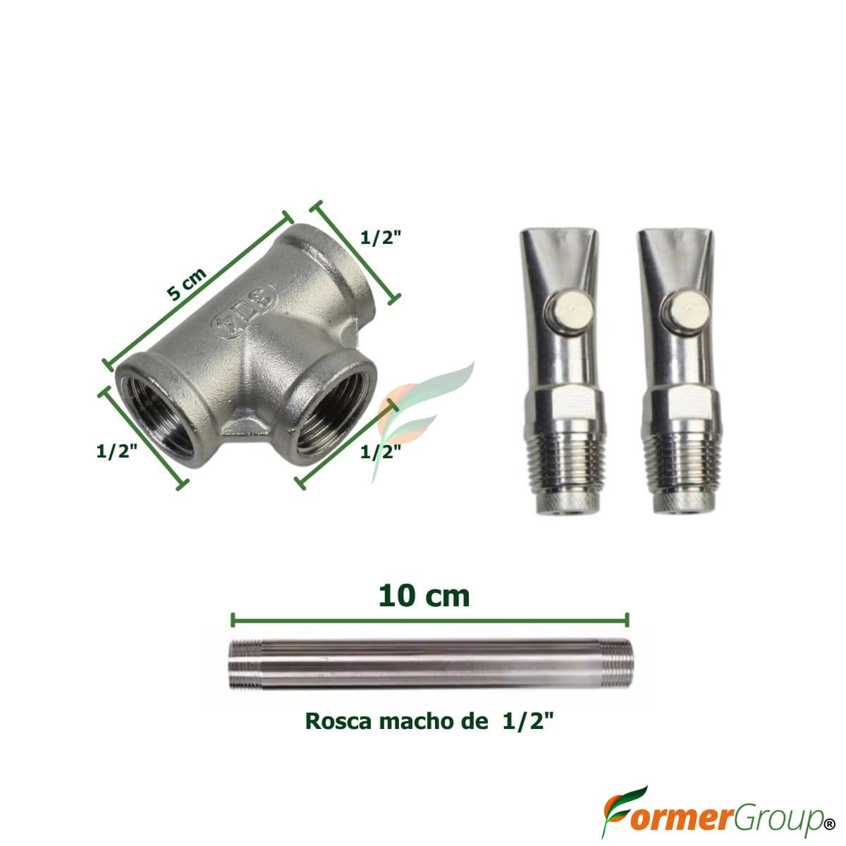 Kit Bebedero Lechones Doble Botón 1/2 T 10cm Acero Inox