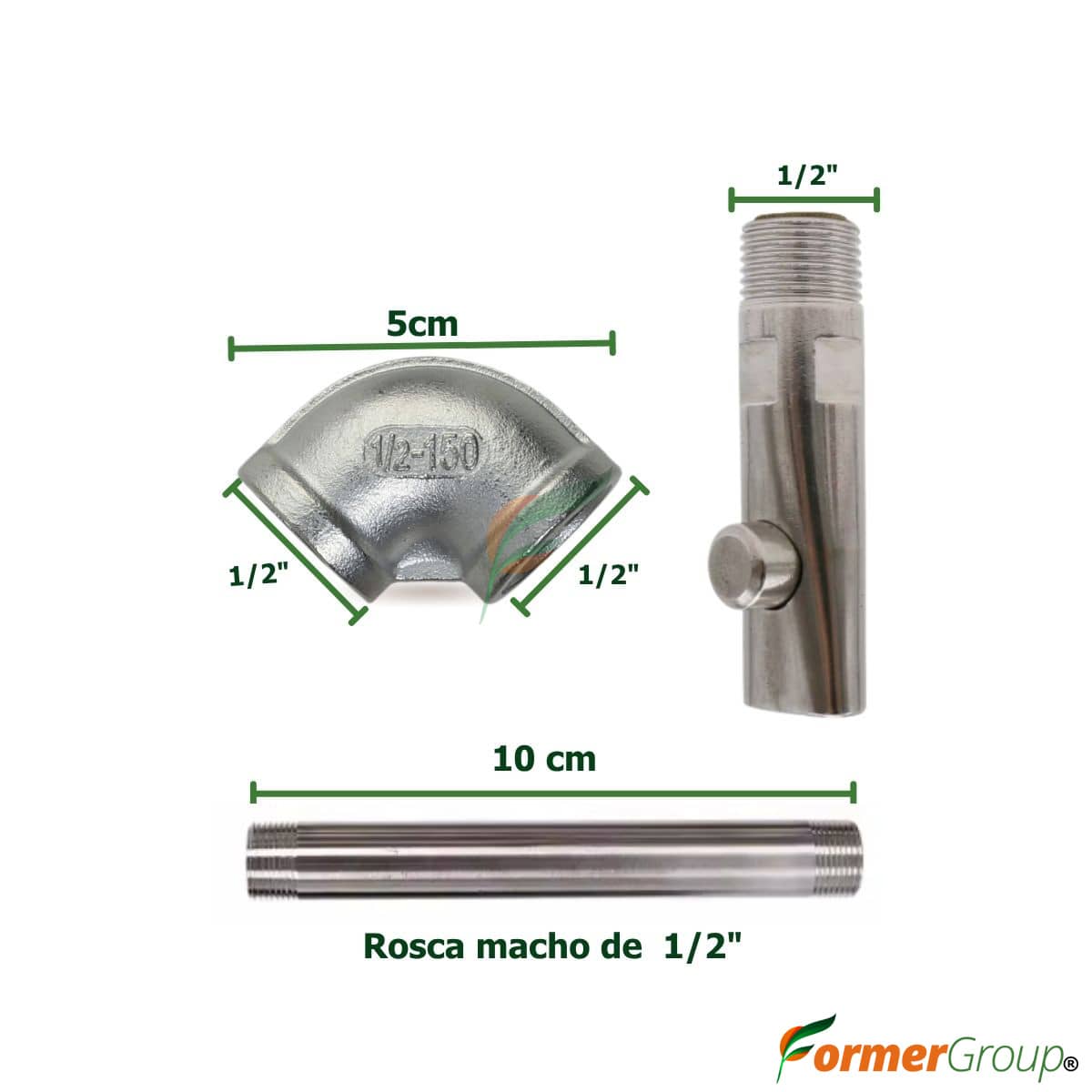 Kit Bebedero Cerdas Botón 1/2 Codo Tubo 10cm Acero