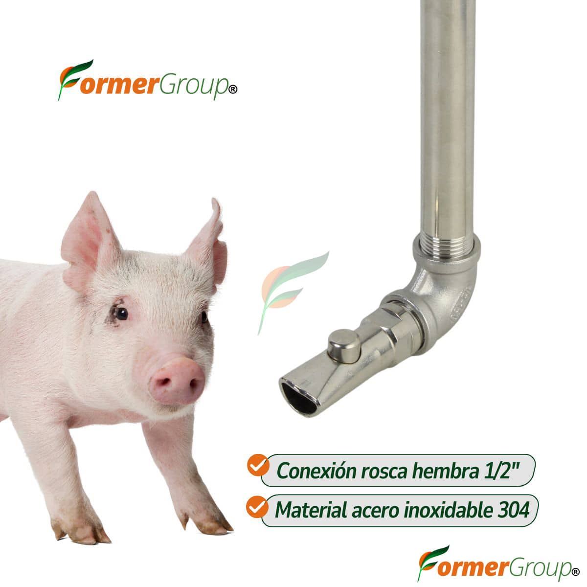 Kit Bebedero Lechones Botón 1/2 Codo 20cm Acero Inox