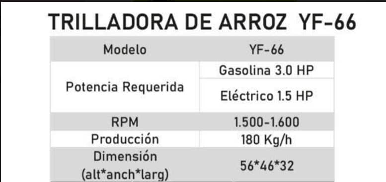 Trilladora de Arroz YF-66