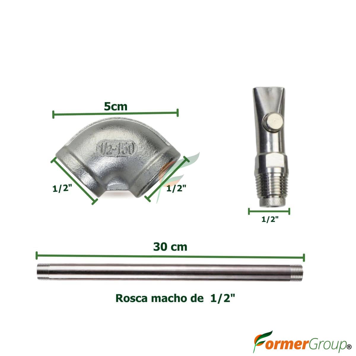 Kit Bebedero Lechones Botón 1/2 Codo 30cm Acero Inox