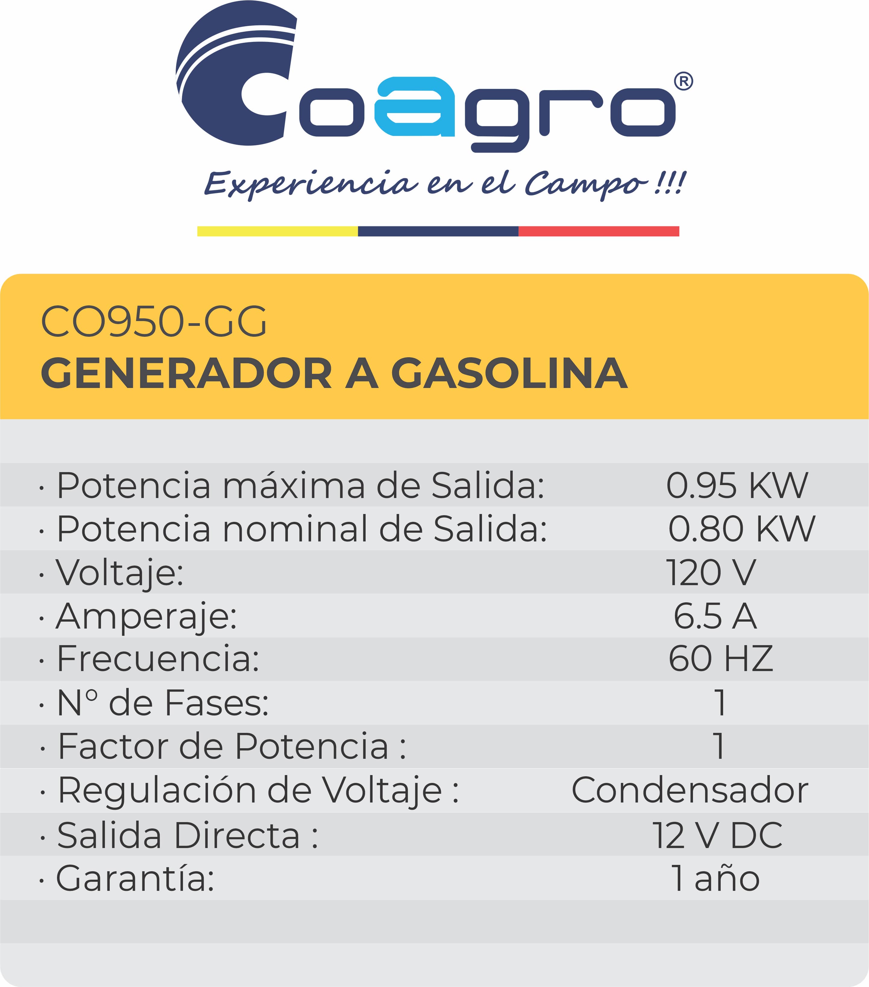 Planta electrica - Generador a Gasolina 950W