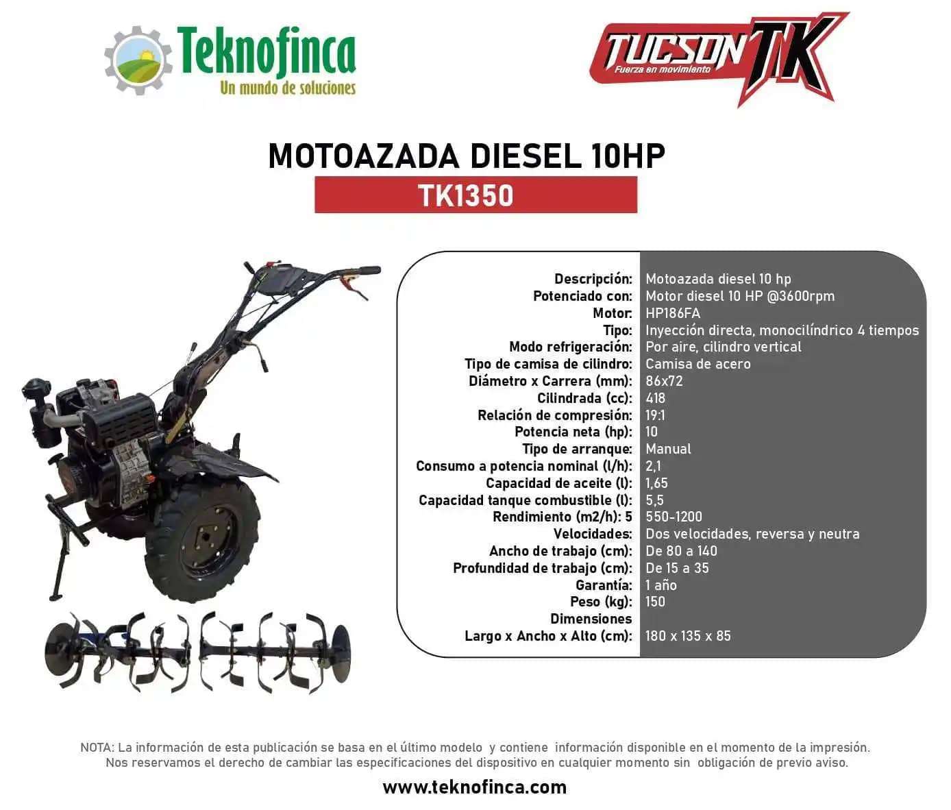 Motocultor Diesel 10 HP TUCSON TK