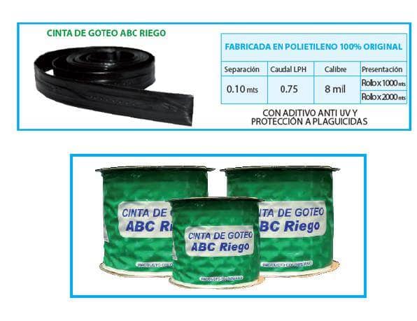 Cinta de riego goteo nacional ABC rollo x1000 m