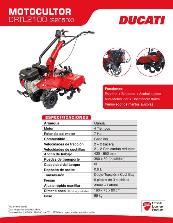Motocultor Ducati 7 HP | Multifunción a gasolina para agricultura​