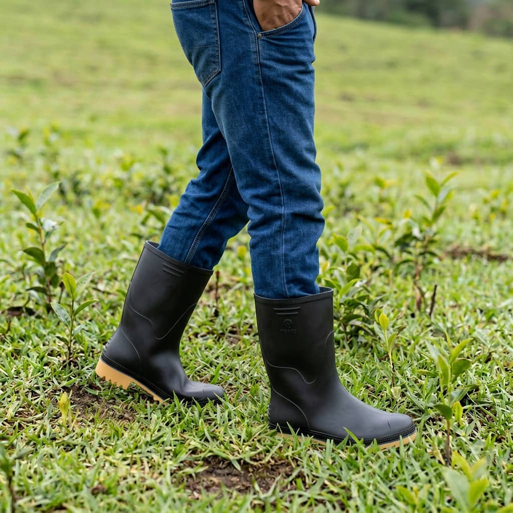 Bota Caminera Negro Amarillo Talla 34- 44 | Caña baja impermeable
