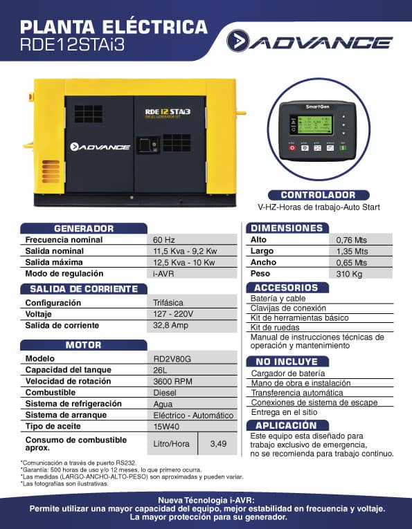 Generador Advance 9.2 KW Diesel Alta Potencia
