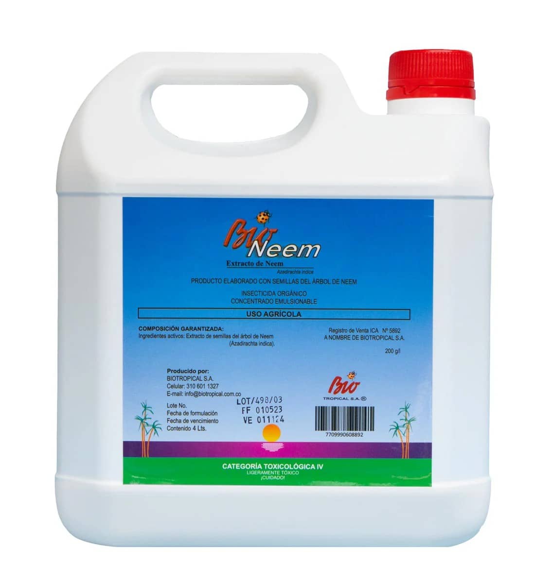 BioNeem Caja de 4 Jarras de 4 L | Insecticida biológico de neem para cultivos