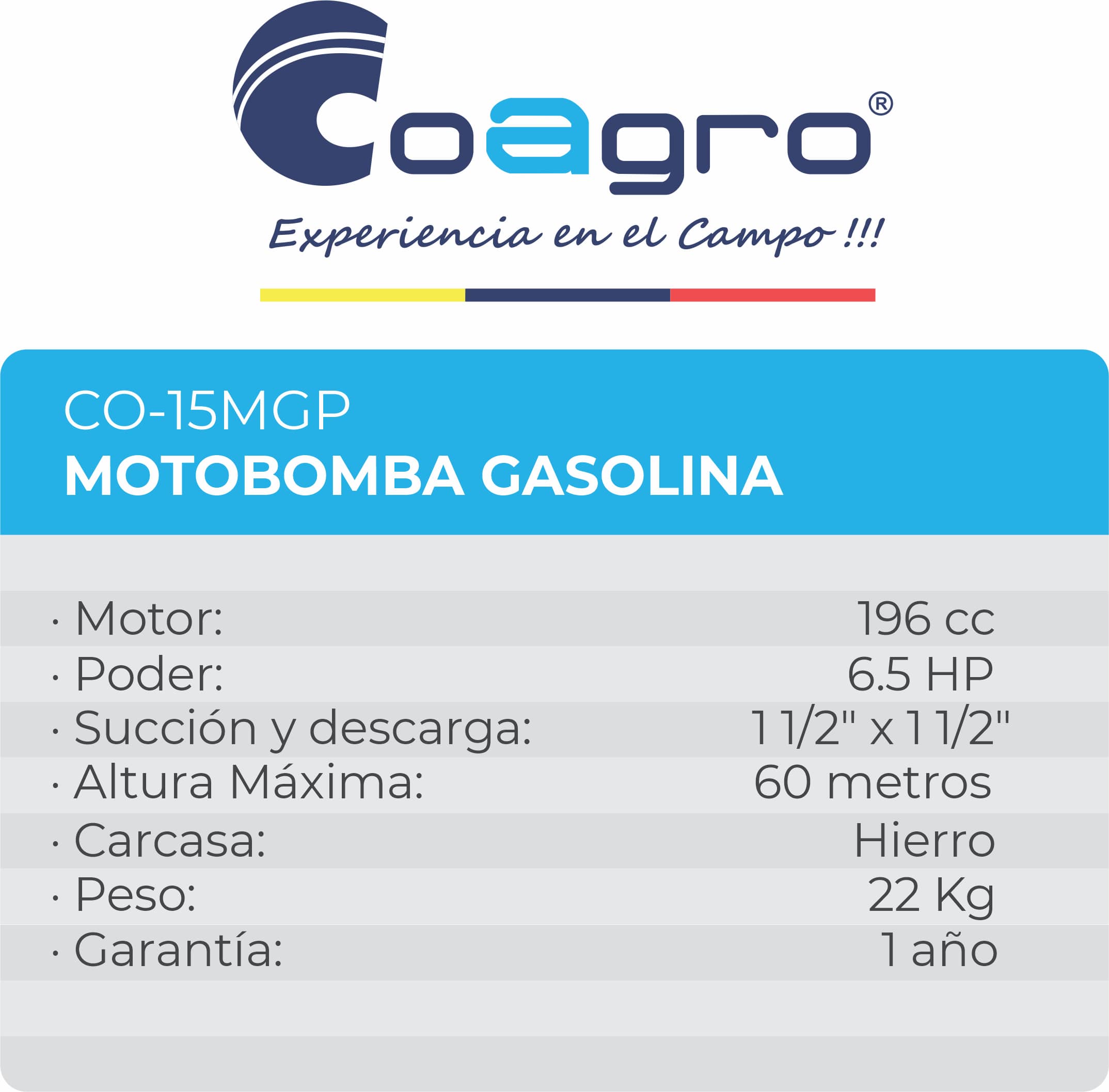 Motobomba a Gasolina 6.5HP 1 1/2 Presion