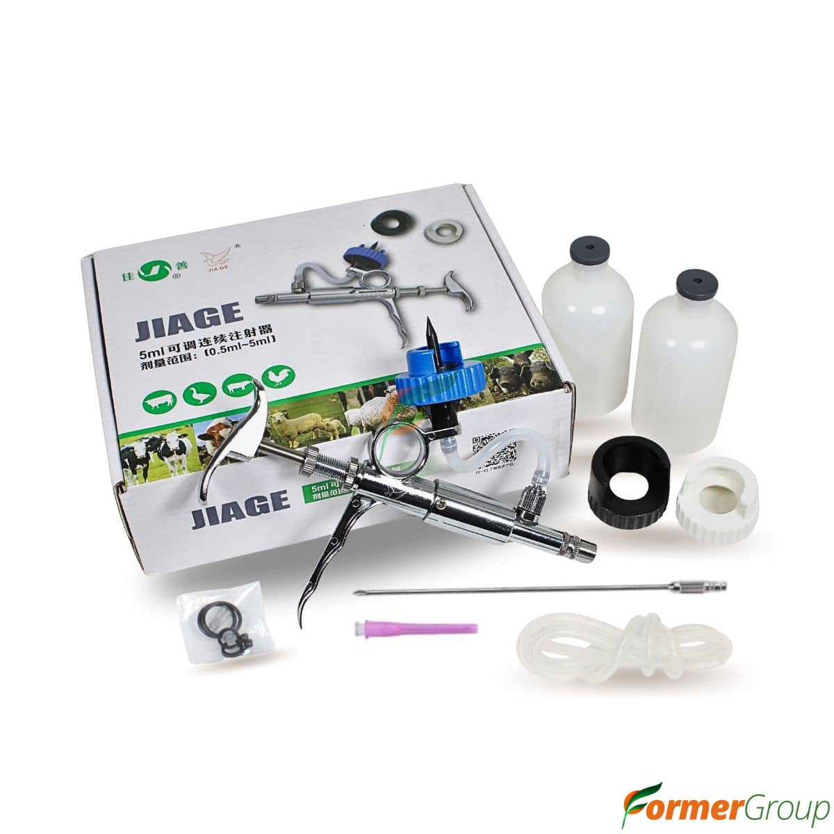 Jeringa Pistola Metálica Continua 0.5–5ml Ganadería