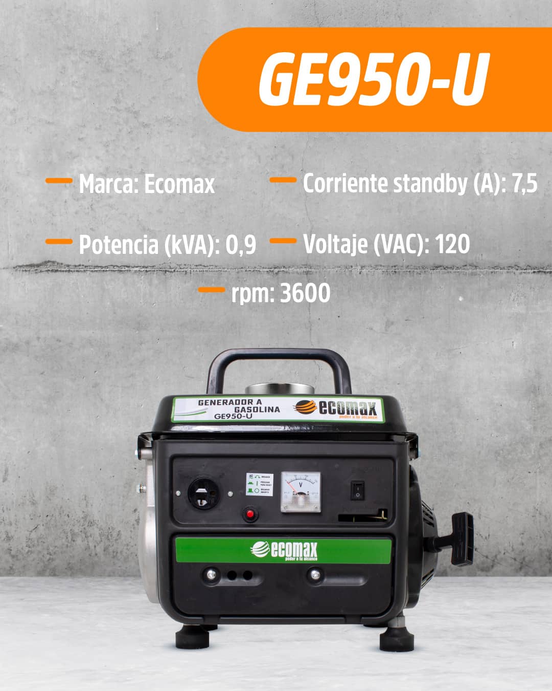 Generador Planta Eléctrica de 900 W GE950-U - Ecomax