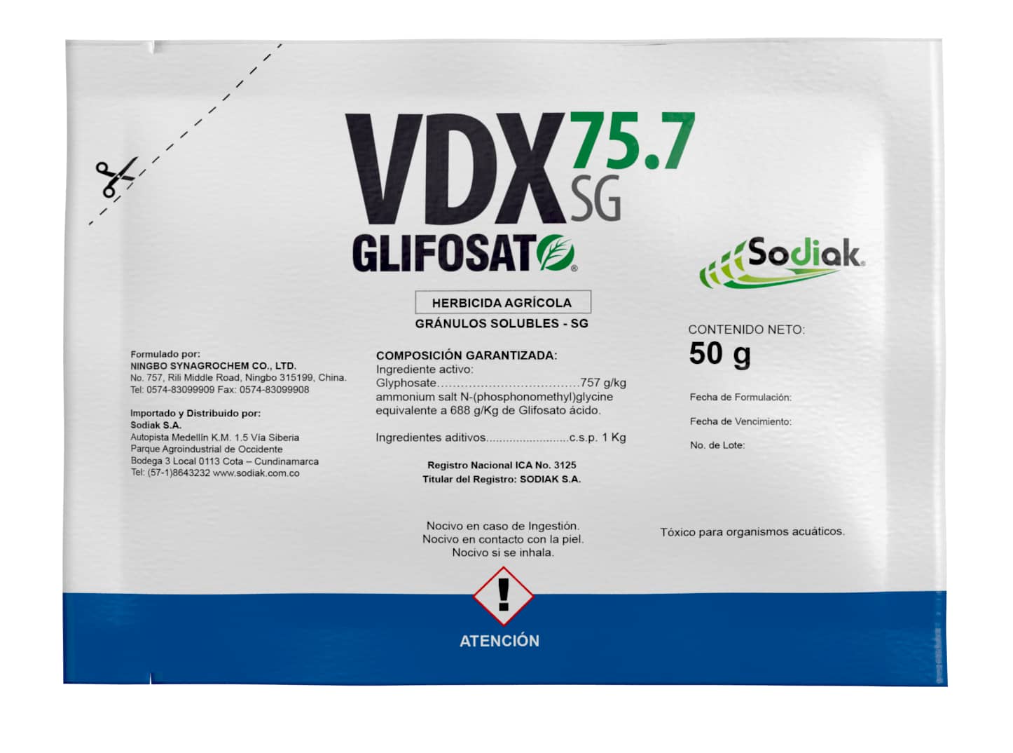 Herbicida VDX 75.7 SG Glifosato x 50 Gr